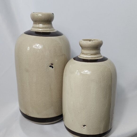 Crock Vases With Crazing & Embossed Euro - Picture 4 of 11